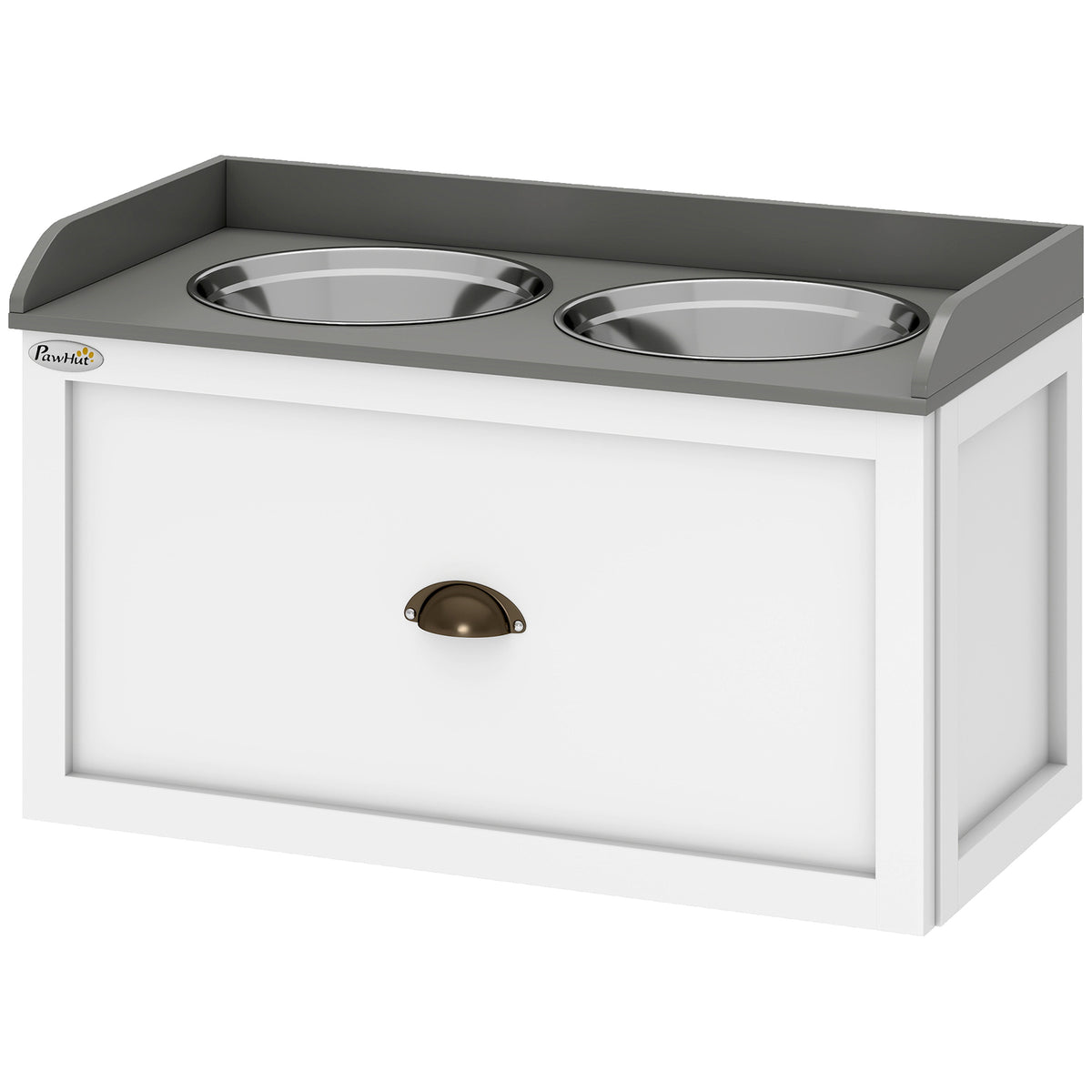 Stainless Steel Raised Dog Bowls, with 21L Storage Drawer for Large Dogs and Cats - White