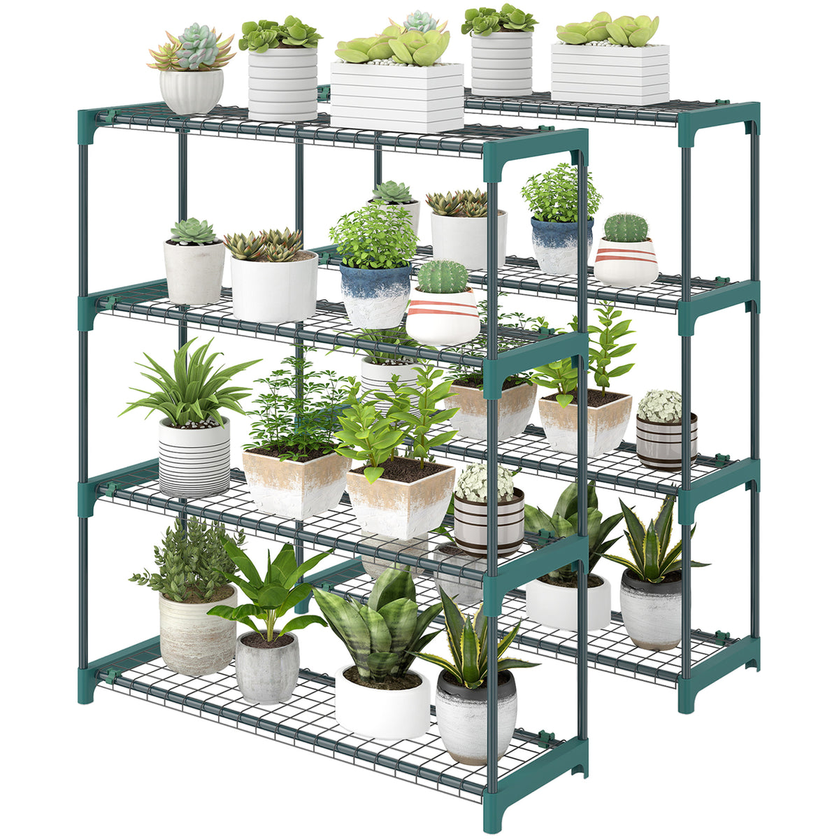 4-Tier Plant Stand Indoor Outdoor, Set of 2 Metal Plant Shelf with Rack Buckles for Easy Assembly, Flower Display Rack