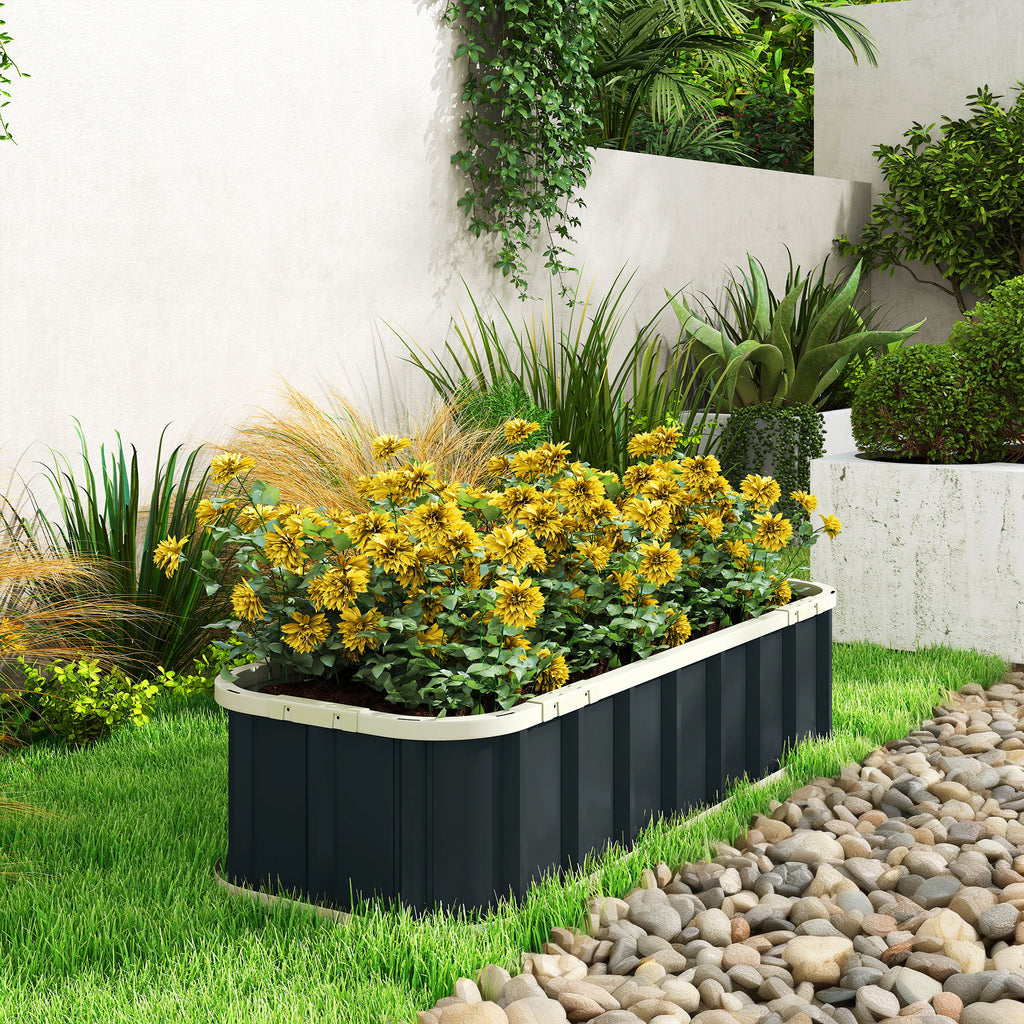 Galvanised Raised Garden Bed, 4.5 x 2 x 1 ft Metal Planter with Gloves and Folded Edging, Dark Grey