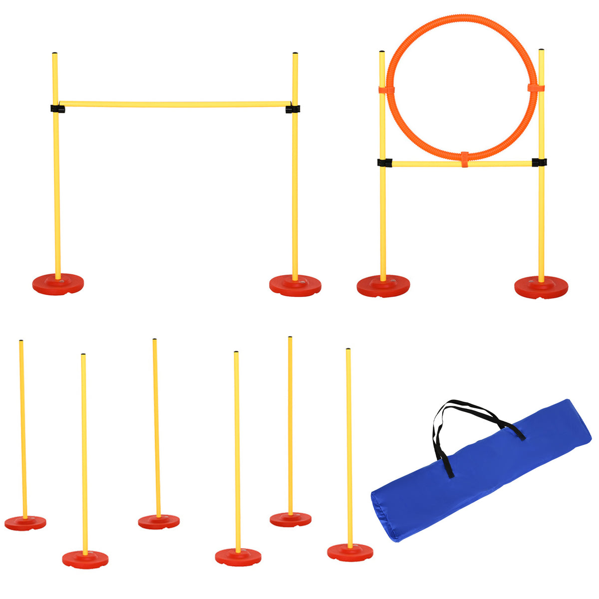 Dog Agility Equipment Training Portable Obstacle for Pet w/Adjustable Hurdles, Jumping Ring, Weave Poles