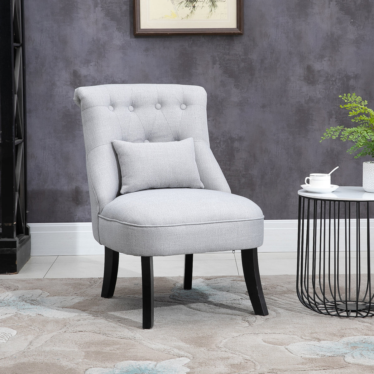 Sessel Wohnzimmer Relaxsessel Loungesessel Ruhesessel mit Rückenkissen, Holzbeine, Lesesessel mit Leinenoptik, Polstersessel für Schlafzimmer, Grau