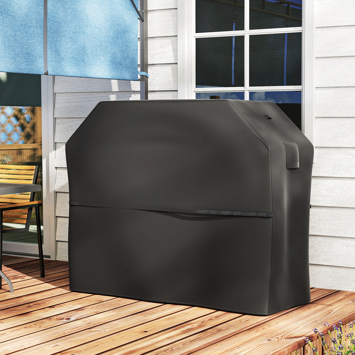  BBQ Cover for Rectangular Gas Grill, 600D UPF30+ Oxford Fabric Barbecue Cover for Waterproof Protection Rip-Proof, with Windproof Hook and Loop Fasteners, Vents, 147 x 61 x 122 cm, Black