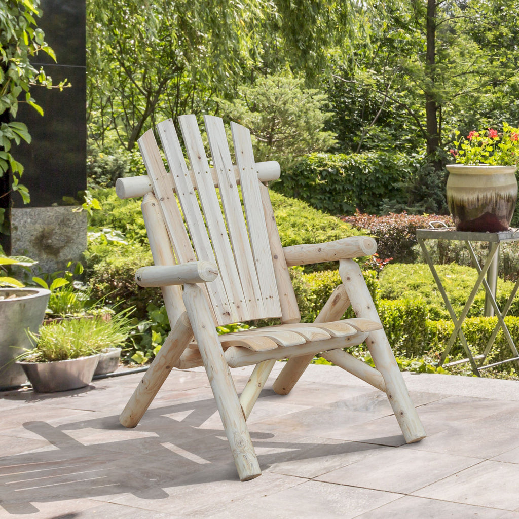 Outdoor Classic Wooden Adirondack Deck Outdoor Patio Lounge Chair with Ergonomic Design Fir Wood Frame, Natural Wood