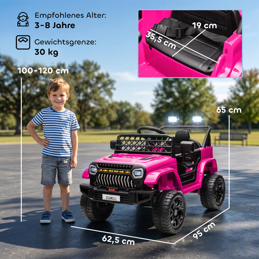 Kinder Elektroauto 12V Kinderauto Elektrisch mit 2,4 GHz Fernbedienung 2 Motor Hupe LED Musik für 3-8 Jahre Rosa
