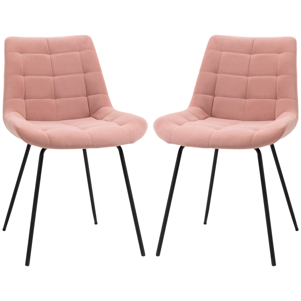 2er-Set Esszimmerstühle  Akzentstühle Küchenstühle, Retro-Design, Samtoptik, 50 cm x 61 cm x 79 cm, Rosa