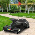 Elektrisches Go-Kart für Kinder, Gummiräder, 3-8 km/h, mit Lichtern und Musikfunktion, Schwarz