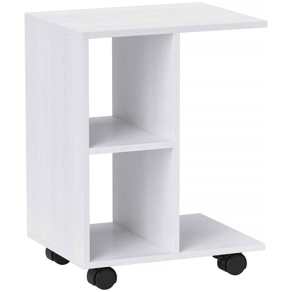 Beistelltisch in C-Form, Kaffeetisch, Couchtisch, Eckschreibtisch, mit Rollen, E1-Spanplatte, 45 x 35 x 58 cm, Weiß