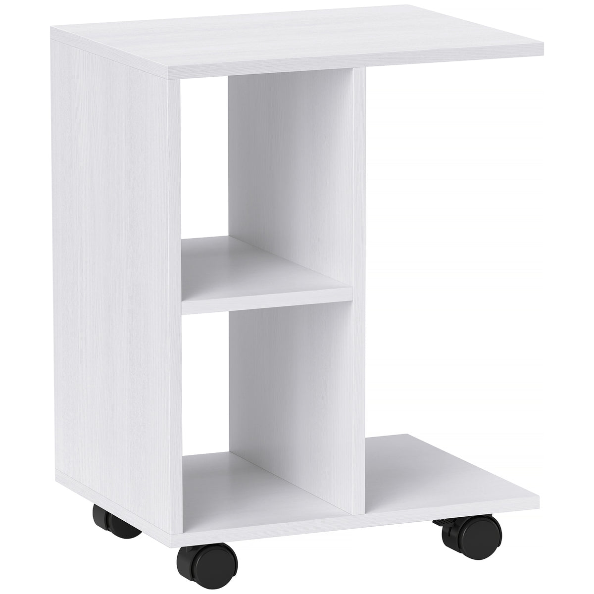 Beistelltisch in C-Form, Kaffeetisch, Couchtisch, Eckschreibtisch, mit Rollen, E1-Spanplatte, 45 x 35 x 58 cm, Weiß