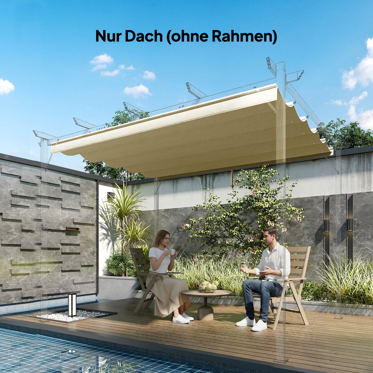 Retractable Pergola Cover, 2.55 x 2.5 m Replacement Canopy Fabric for 3 x 3 m Frame, Roof Top Only, Beige