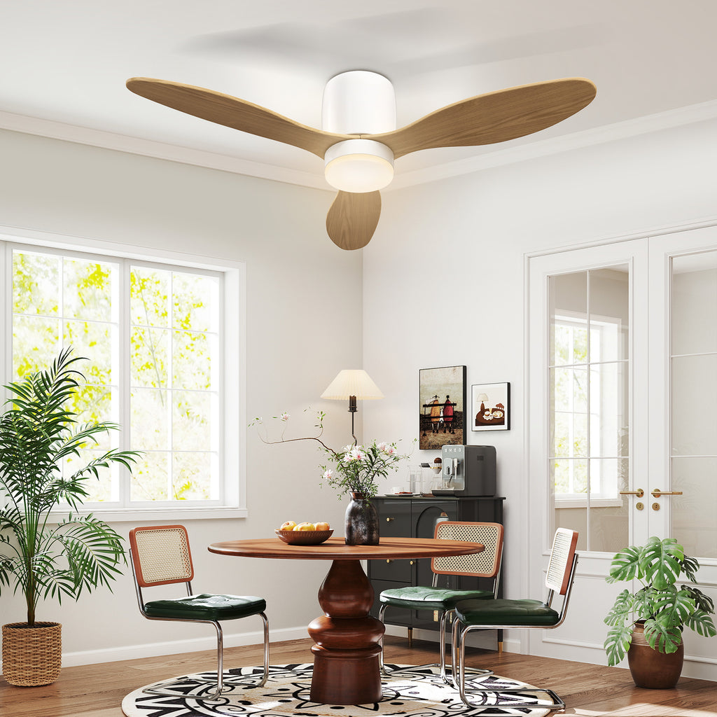 Deckenventilator mit Beleuchtung und Fernbedienung 115 cm Ventilator mit LED Lampe, Umkehrbarer DC Motor, Natur