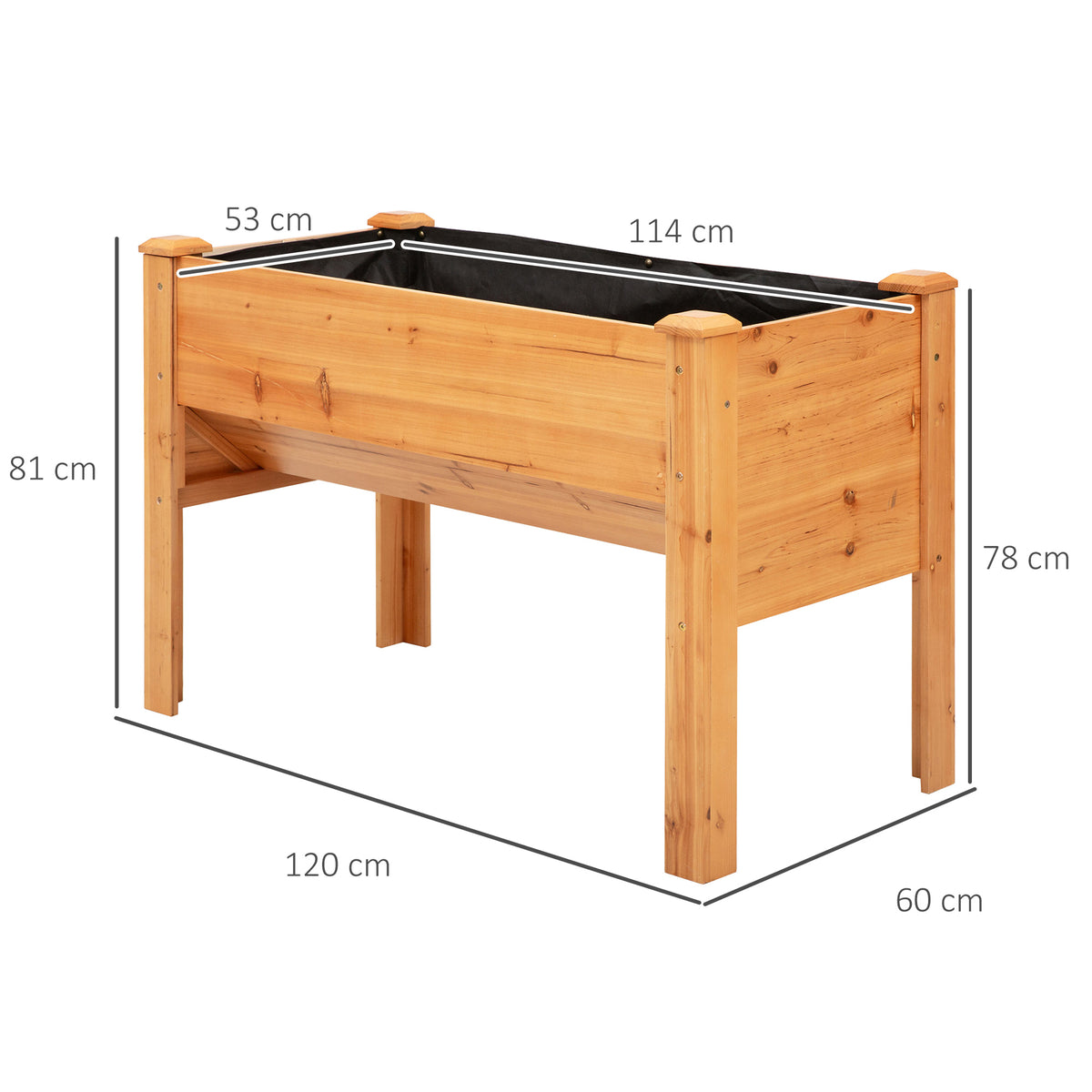 Hochbeet aus Holz Kr?uterbeet Pflanzkasten mit Abflussloch Haken Blumenkasten mit F¨¹?en Massivholz Natur 120 x 60 x 81 cm