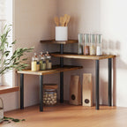3-Tier Kitchen Countertop Organiser, Adjustable Spice Rack, Corner Shelf for Kitchen, Coffee Bar, Bathroom, Rustic Brown