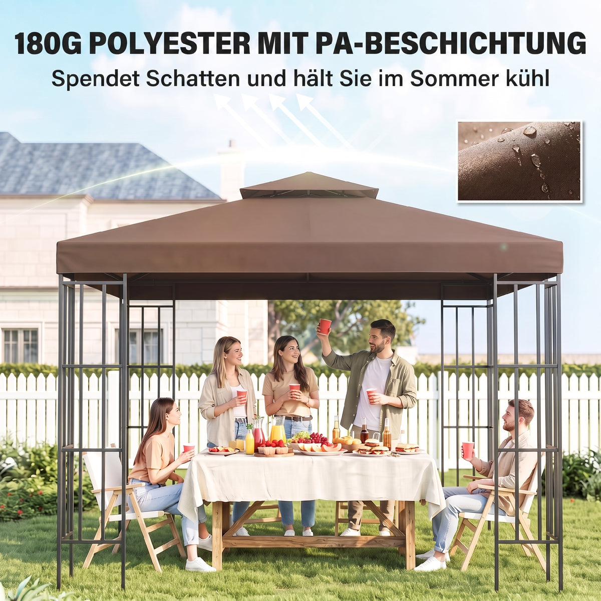 3x3 m Double-Tier Canopy Top Replacement-Coffee