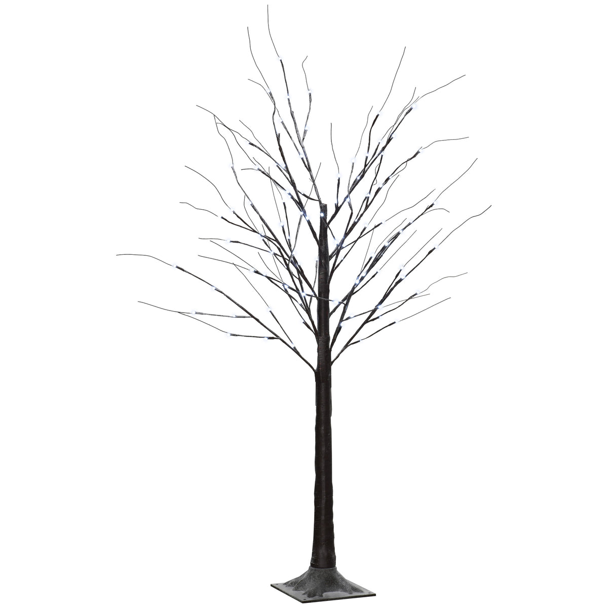Künstliche Birke mit LED-Beleuchtung, 96 kaltweiße Mikro-LEDs, 150 cm, Braun
