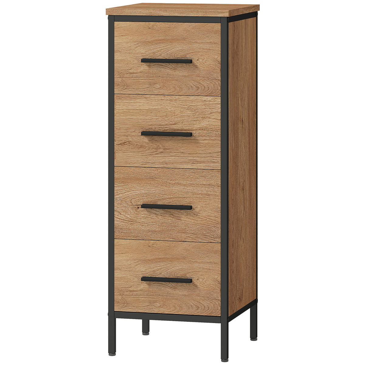 Badezimmerschrank, 4 Schubladen, kompakt, Industrie-Stil, Spanplatten, Metall