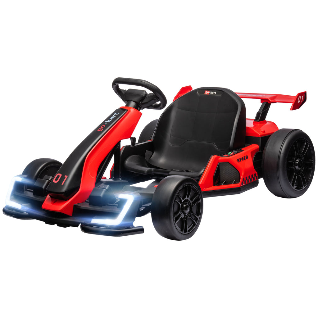 Go-Kart f¨¹r Kinder, Elektro-Kart mit Hupe und Musikfunktion, verstellbarer Sitz, bis 12 km/h, Kunststoff, Metall, Rot