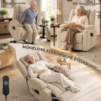 Elektrischer Aufstehsessel mit Vibrationsmassage und Wärmefunktion, Relaxsessel in Samtoptik mit Federkernpolsterung, Cremeweiß