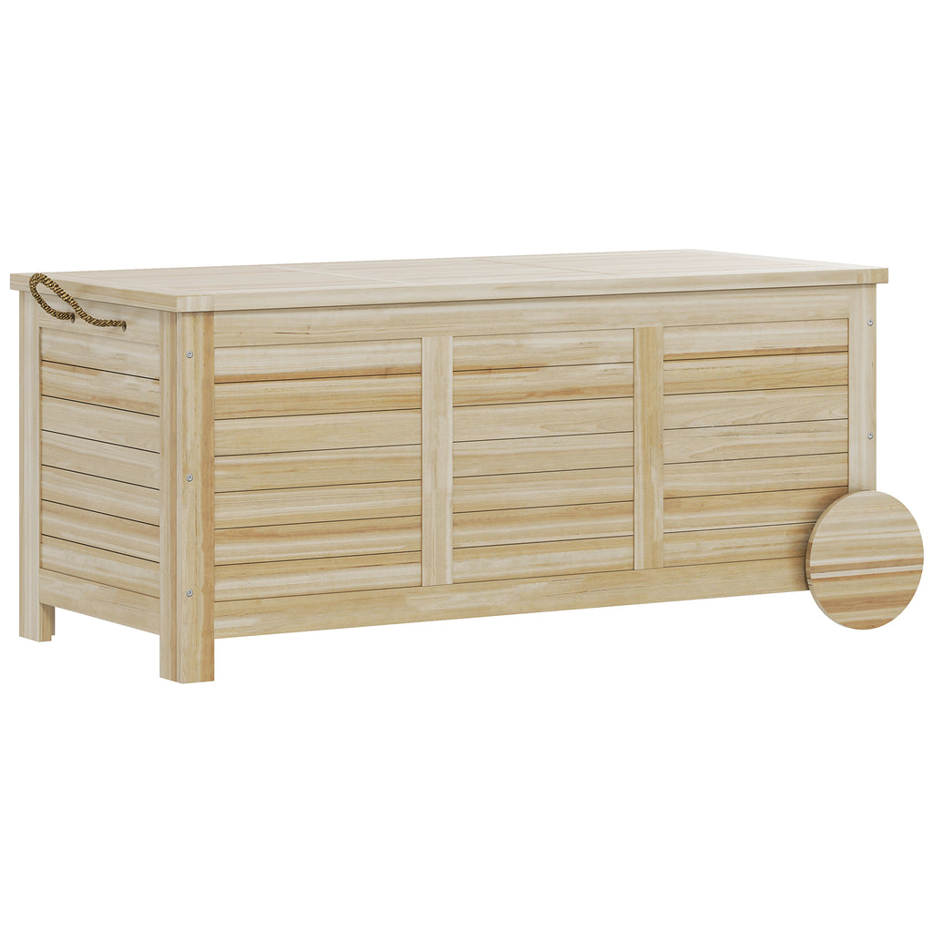 185 L Au?enlagerbox, Lagerkiste mit R?dern, wetterbest?ndig, Tannenholz, 110 x 50 x 50 cm, Hellbraun