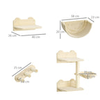 4PCs Wall-Mounted Cat Shelves w/ Scratching Post, Hammock, Nest - Beige