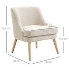 Sessel Wohnzimmer Loungesessel Relaxsessel mit Holzbeine Lesesessel mit Leinenoptik, Polstersessel für Schlafzimmer Cremeweiß