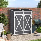 Gartenschrank Geräteschuppen mit 2 Tür Geräteschrank mit Asphaltdach Gartenlagerschrank Antidumping Design mit Bodennägel Tannenholz Grau+Weiß 139 x 75 x 160 cm