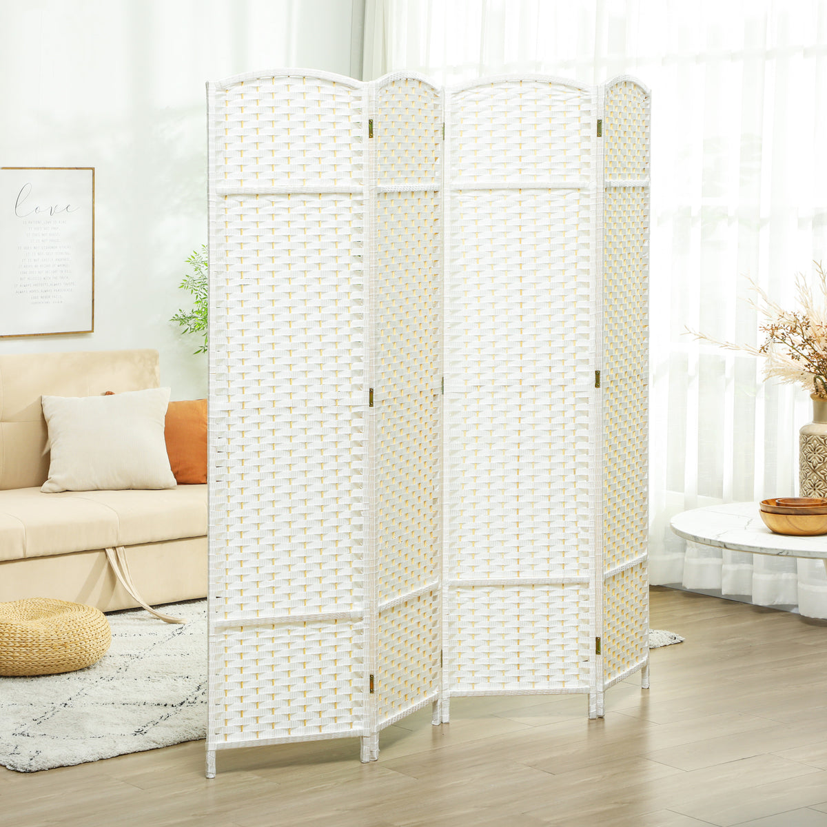4-teiliger Raumtrenner, Faltbarer Sichtschutz, Sichtschutzwand f¨¹r Wohnzimmer, Schlafzimmer, Homeoffice, Wei?