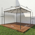Pavillon 3x3m Wasserabweisend Stabil Winterfest Gartenpavillon mit zurückziehbar Obenrahmen Doppeldach Cremeweiß