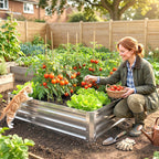 Square Raised Garden Bed Box with Weatherized Steel Frame for Vegetables, Flowers, & Herbs, 120 x 120 x 30cm, Silver Tone
