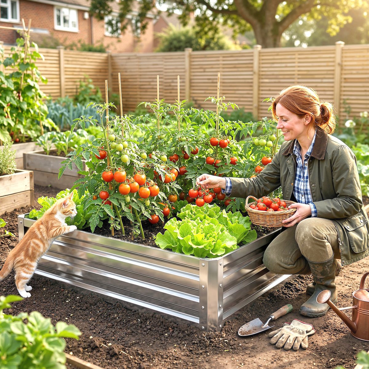 Square Raised Garden Bed Box with Weatherized Steel Frame for Vegetables, Flowers, & Herbs, 120 x 120 x 30cm, Silver Tone
