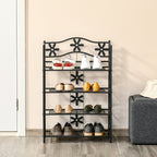 Schuhregal, Pflanzenregal, Blumenregal, Standregal, St?nder, 4 Ebenen, Metall, 59,5 x 30 x 92 cm, Schwarz