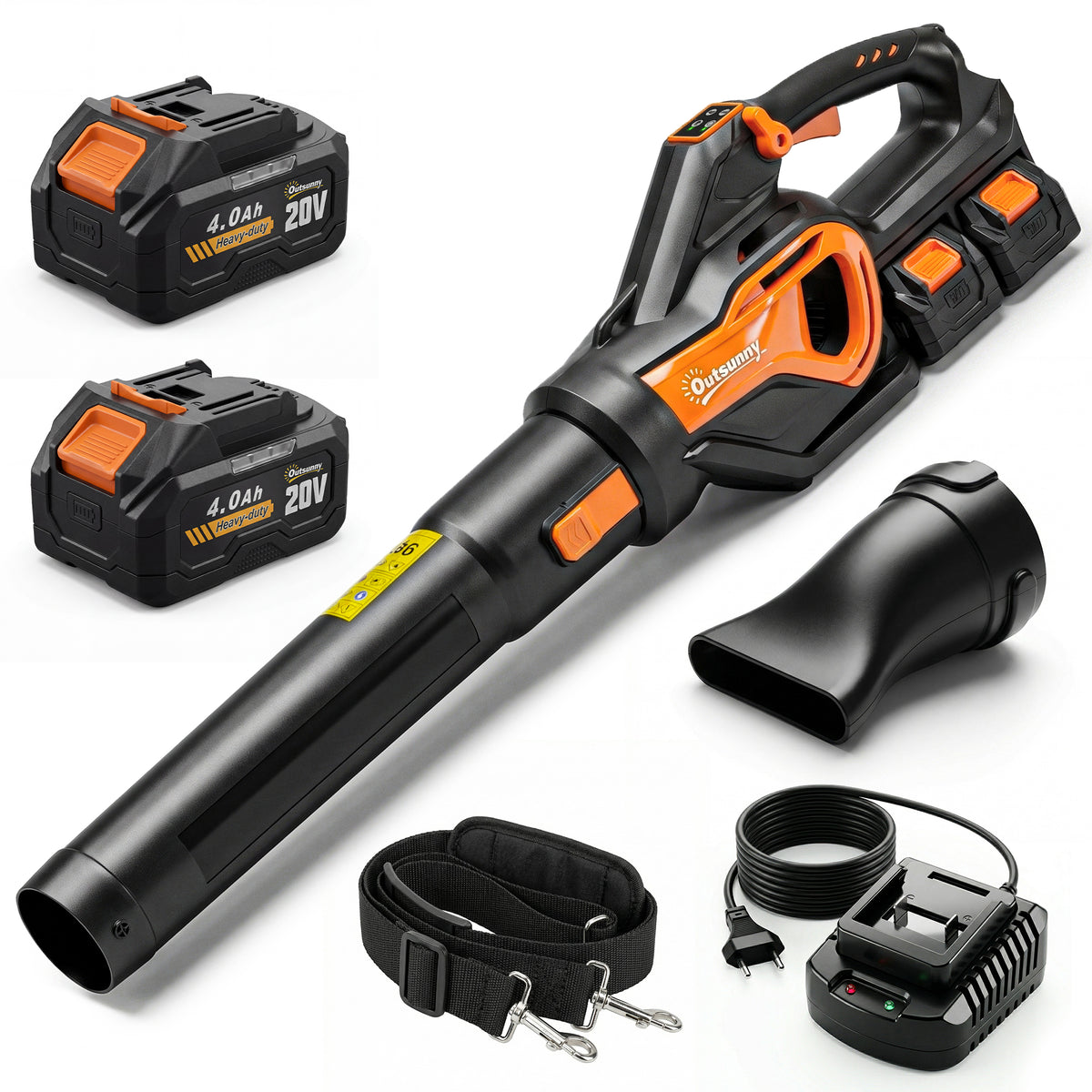 20V Akku-Laubbläser Kabellos mit 2×4,0Ah Akkus & Ladegerät, Turbo-Boost, Blasgeschwindigkeit bis zu 162,7 km/h