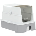 Katzentoilette aus Edelstahl mit Deckel, XL Katzenstreubox mit Schaufel, herausziehbare Wanne, hohe Seiten, leicht zu reinigen, grau