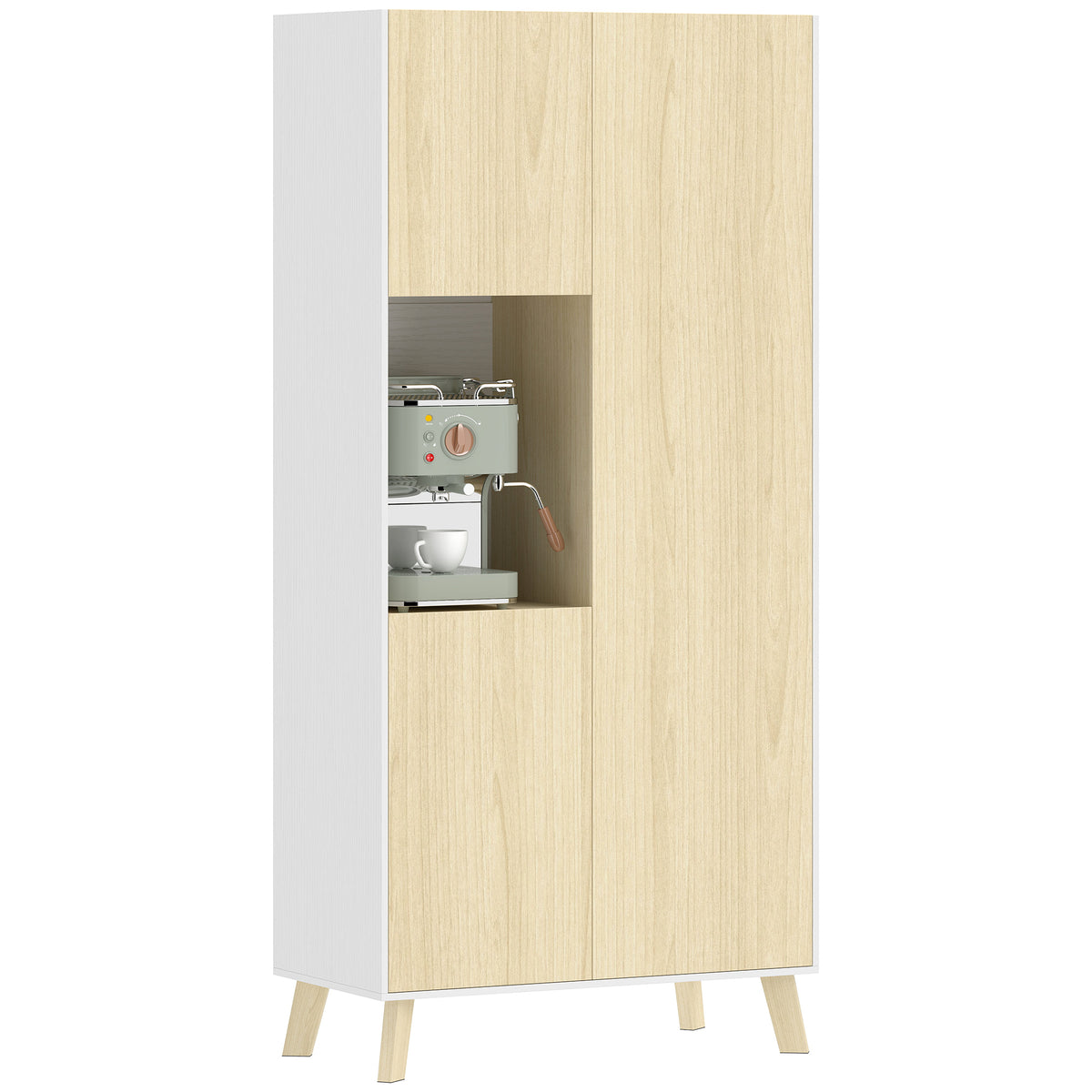 170 cm Küchenschrank, Moderner Schrank mit offenem Fach, verstellbaren Regalen, Naturholz-Optik