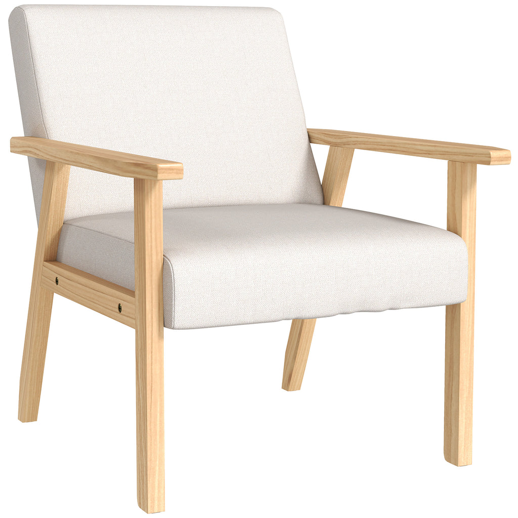 Polstersessel mit Armlehnen, Esszimmerstuhl in Leinenoptik, Massivholzrahmen, 64 x 70 x 72 cm, Creme