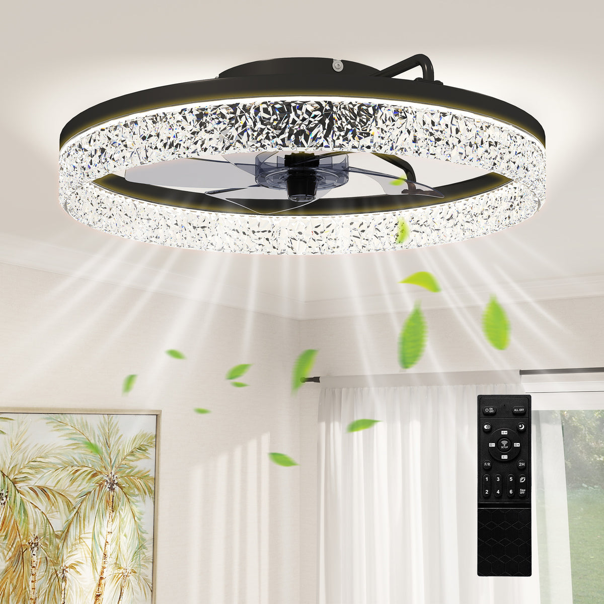 Deckenventilator mit Licht, dimmbarer LED-Deckenventilator mit Fernbedienung für Schlafzimmer und Wohnzimmer, Schwarz