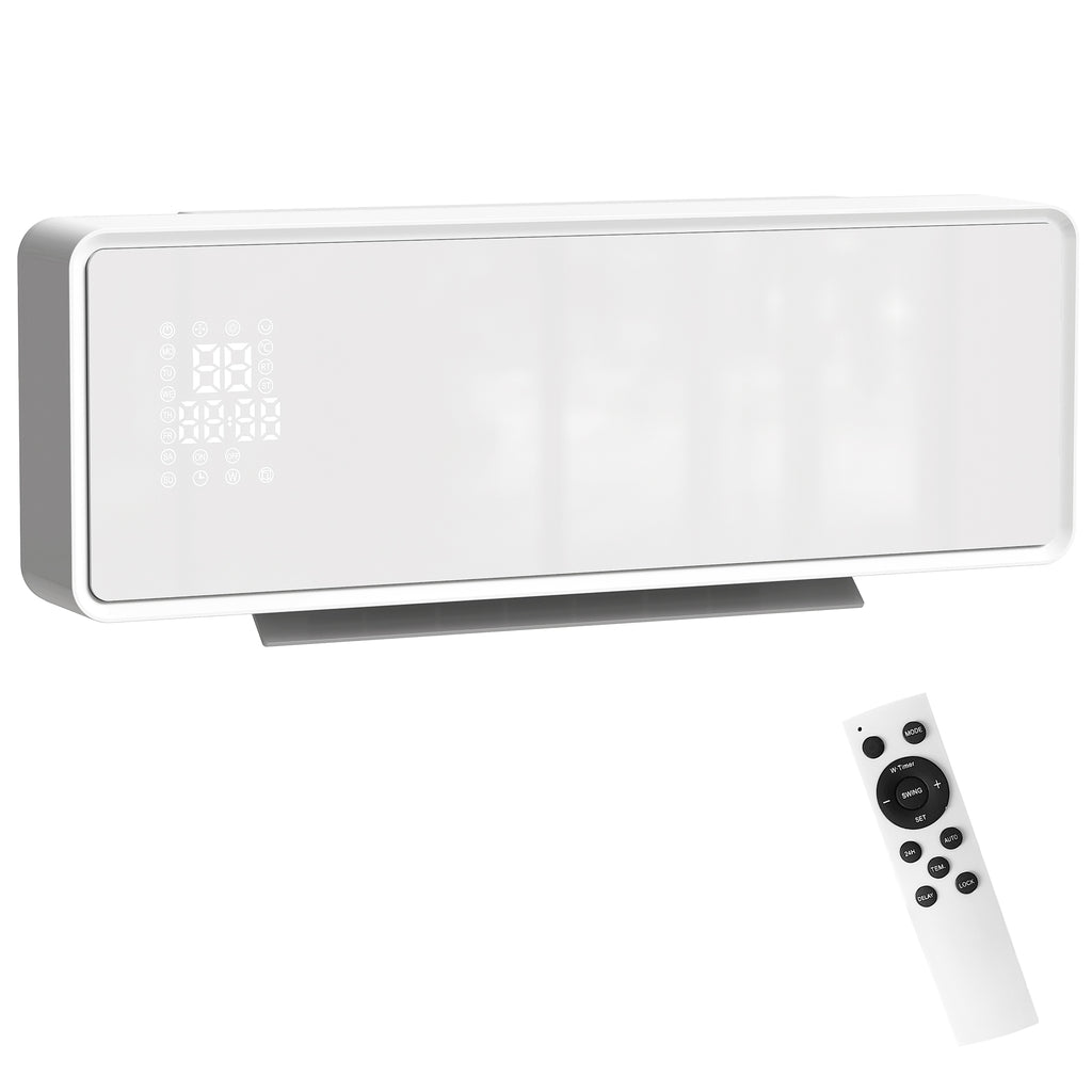 Wandmontierter 2000W Keramik Elektroheizer, Ventilator, Thermostat, Timer, Fernbedienung, Glaspaneel, Weiß