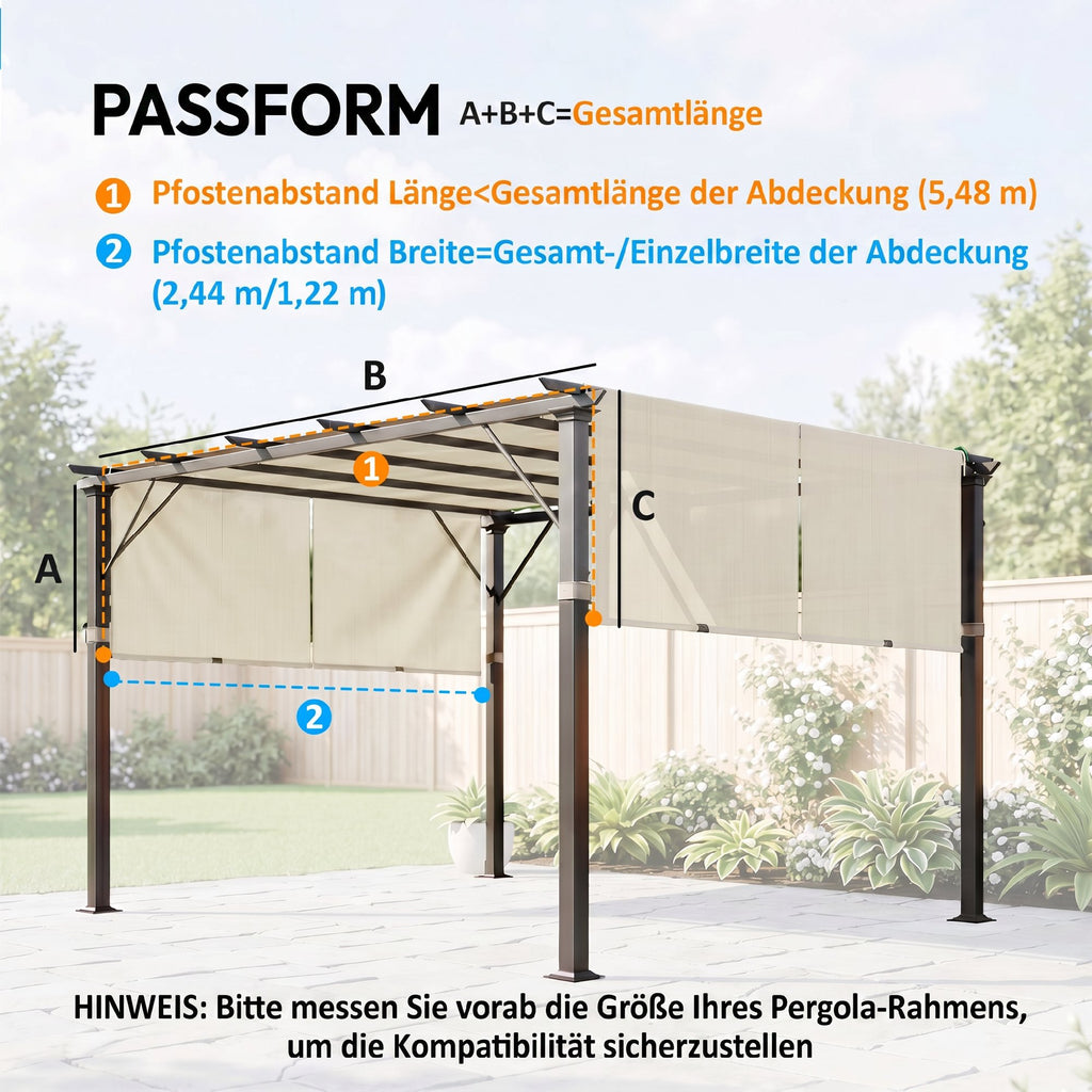 2 Pcs UV Protection Pergola Replacement Canopy, Pergola Shade Cover, Easy to Install, for 3 x 3(m) Pergola, Cream White