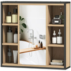 Badezimmer-Spiegelschrank, 6 offene F?cher, 3-stufiges Regal, Wandmontage, Eiche