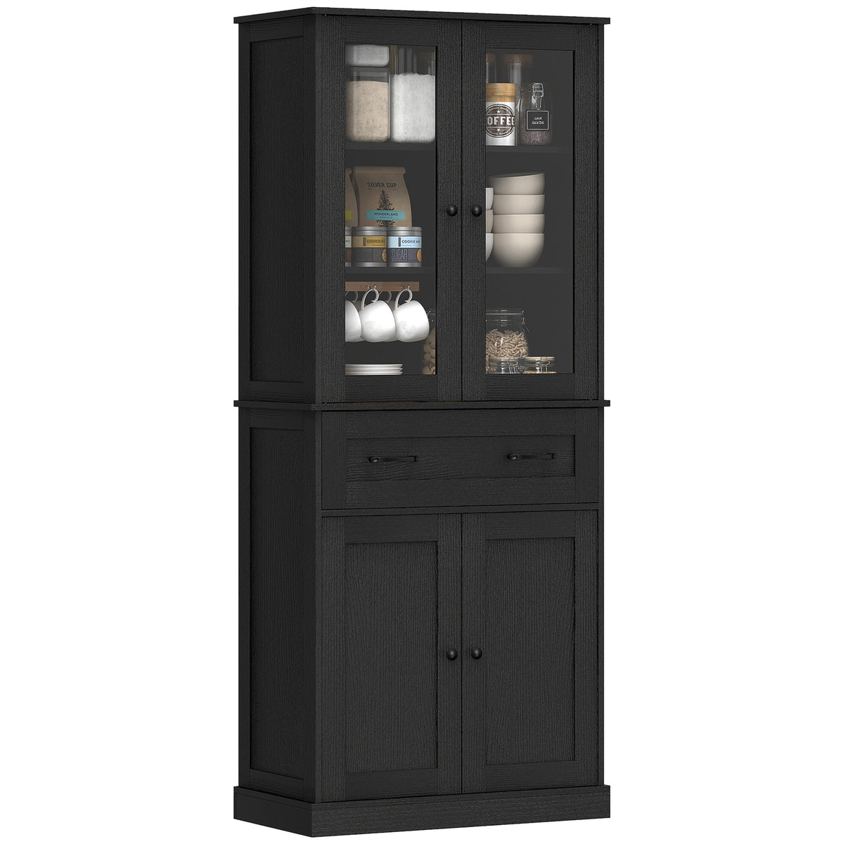 K¨¹chenschrank, Buffet, Acrylfront, Schubladen, 76 x 40 x 182,5 cm, Schwarz