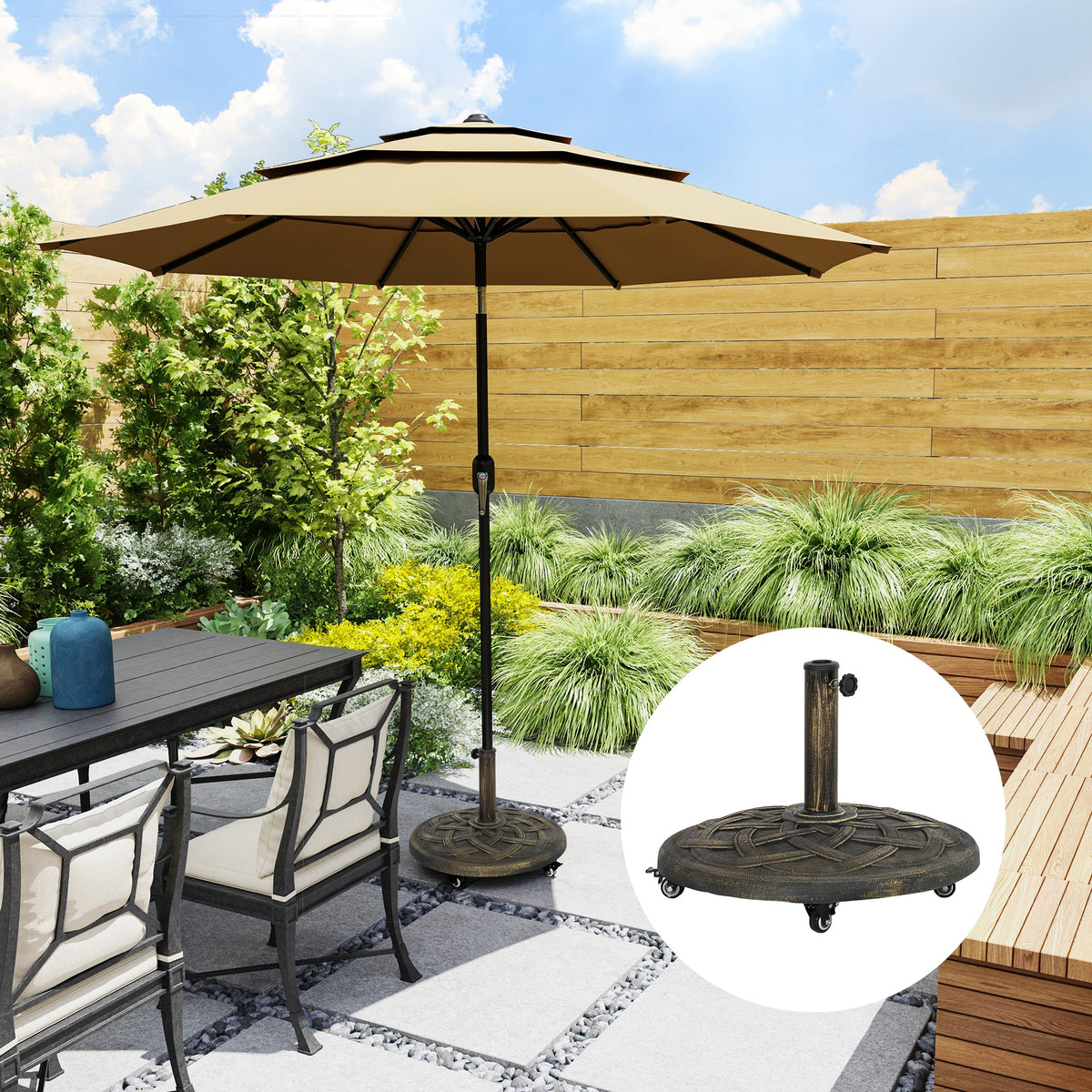 Sonnenschirmst?nder aus Beton, Schirmst?nder mit Rolle, Rund Schirmhalter St?nder f¨¹r Sonnenschirm 32/38/48mm
