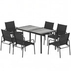 Gartenmöbel Set Sitzgruppe 150 x 80cm Tisch mit 6 Atmungsaktiven Stühlen Holzoptik Stahlrahmen Schwarz