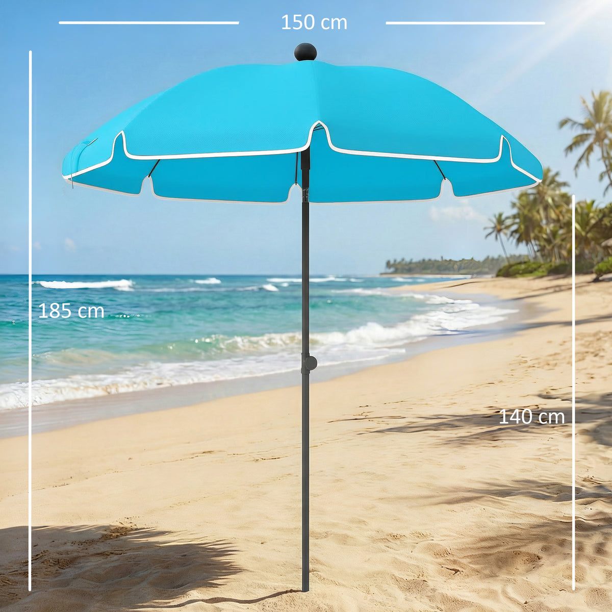 Sonnenschirm Strand Ø150 cm wasserabweisend faltbar Strandschirm mit Sandanker verstellbarer Neigung Tragetasche Blau