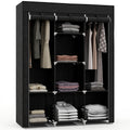 Fabric Wardrobe, with Rails and Shelves - Black