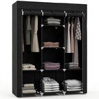 Fabric Wardrobe, with Rails and Shelves - Black