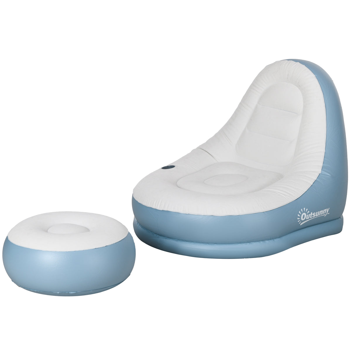 Inflatable Tub Chair and Footstool - Blue/White