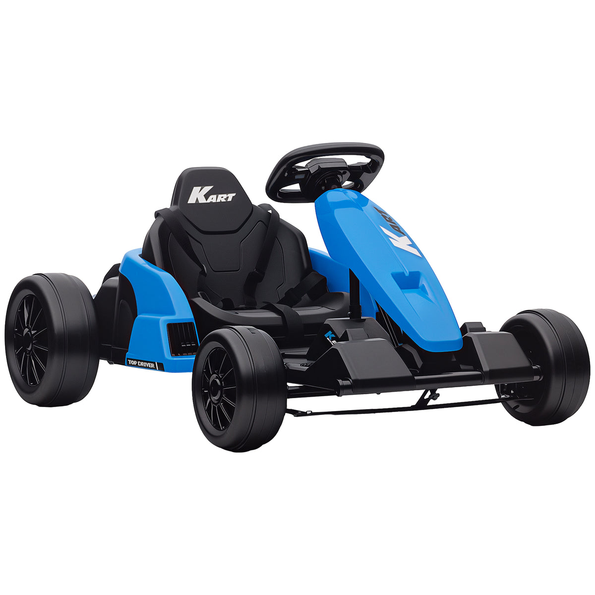 24V Elektrisches Go-Kart, Drift-Modus, verstellbarer Sitz, 5-Punkt-Sicherheitsgurt, Musikfunktion, 6-12 Jahre Blau