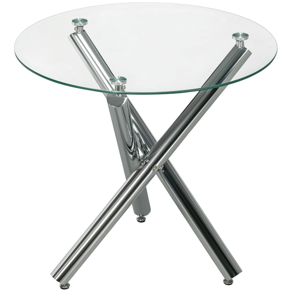 Esstisch, runde Hartglasplatte, randloses Design, für 2-4 Personen, Stahlbeine, 80 x 80 x 74 cm