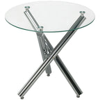 Esstisch, runde Hartglasplatte, randloses Design, für 2-4 Personen, Stahlbeine, 80 x 80 x 74 cm