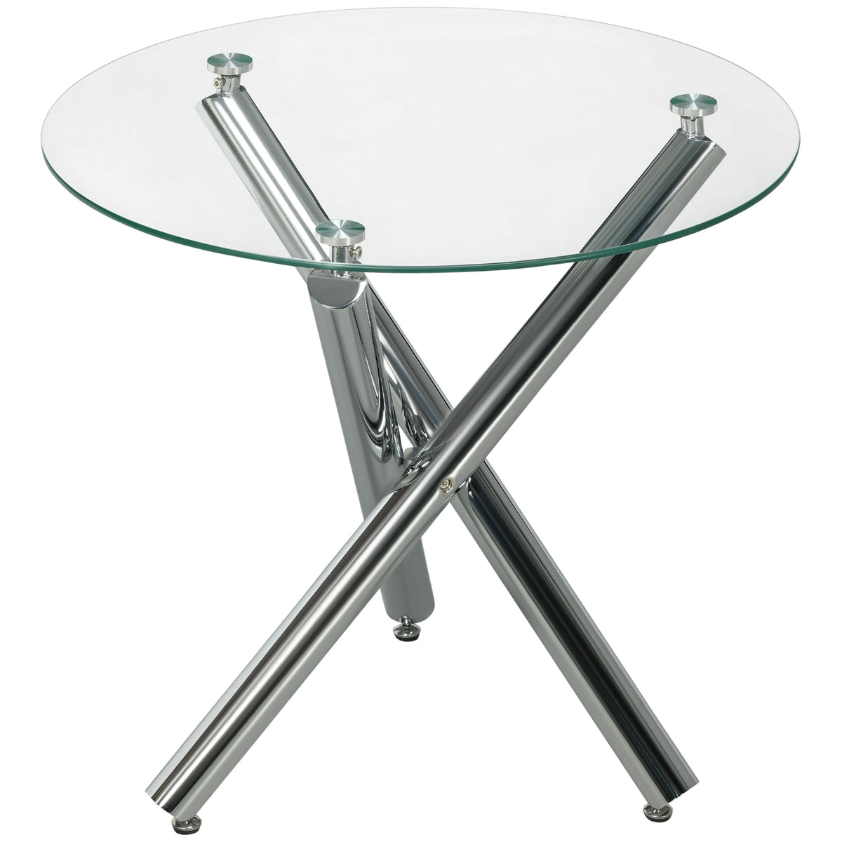 Esstisch, runde Hartglasplatte, randloses Design, für 2-4 Personen, Stahlbeine, 80 x 80 x 74 cm