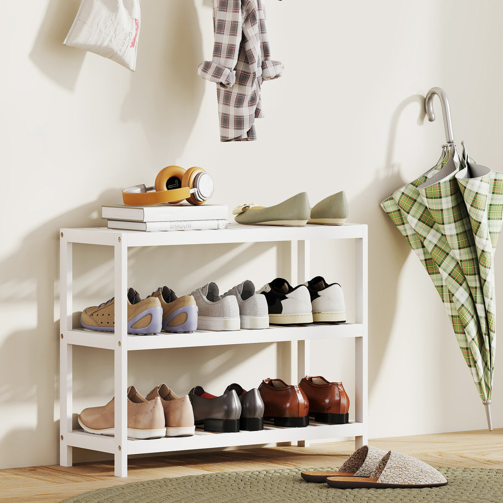 3-stufiges Bambusregal, Schuhregal, Aufbewahrungsregal, lackierte Oberfl?che, Wei?